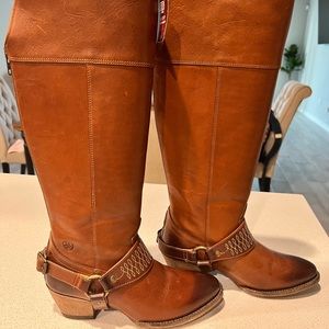 ARIAT SADLER WESTERN BROWN LEATHER RIDING TALL KNEE BOOTS BACK ZIPPER